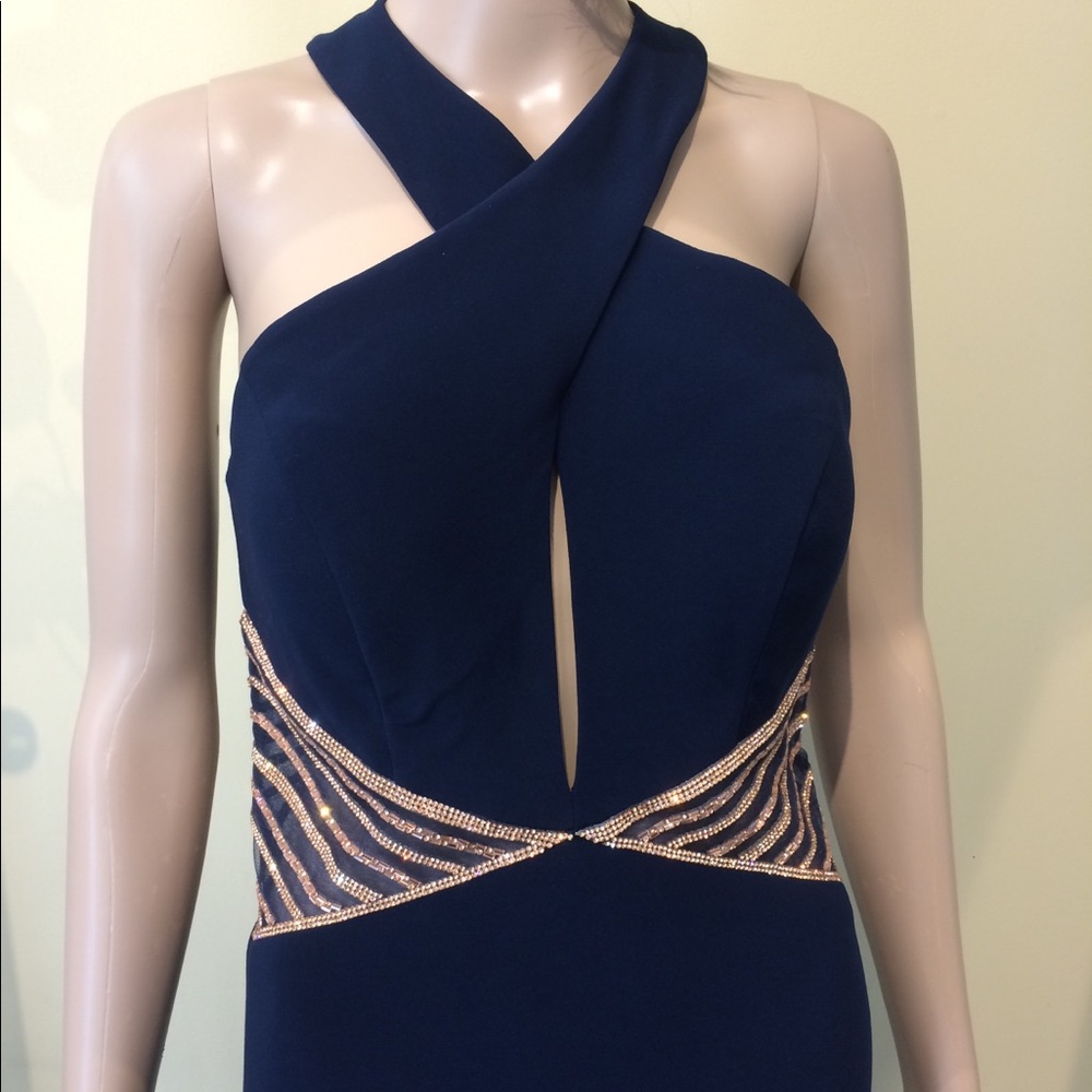 New! Navy, Formal Dress. With rose gold beading.